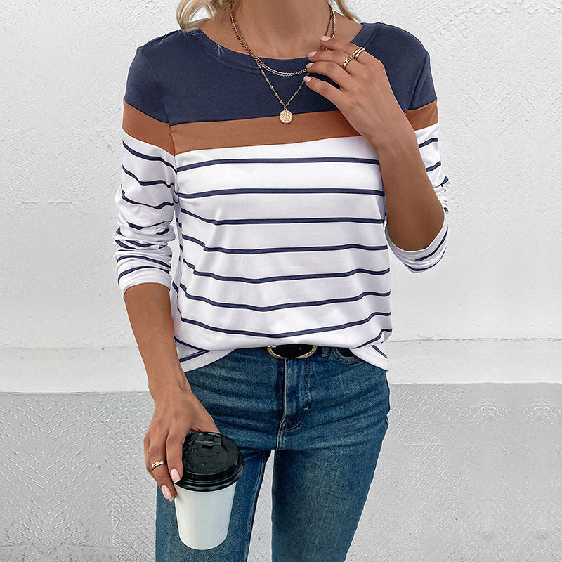 Damen Langarmshirt mit modischem Streifenmuster und farblich abgesetztem Oberteil EB