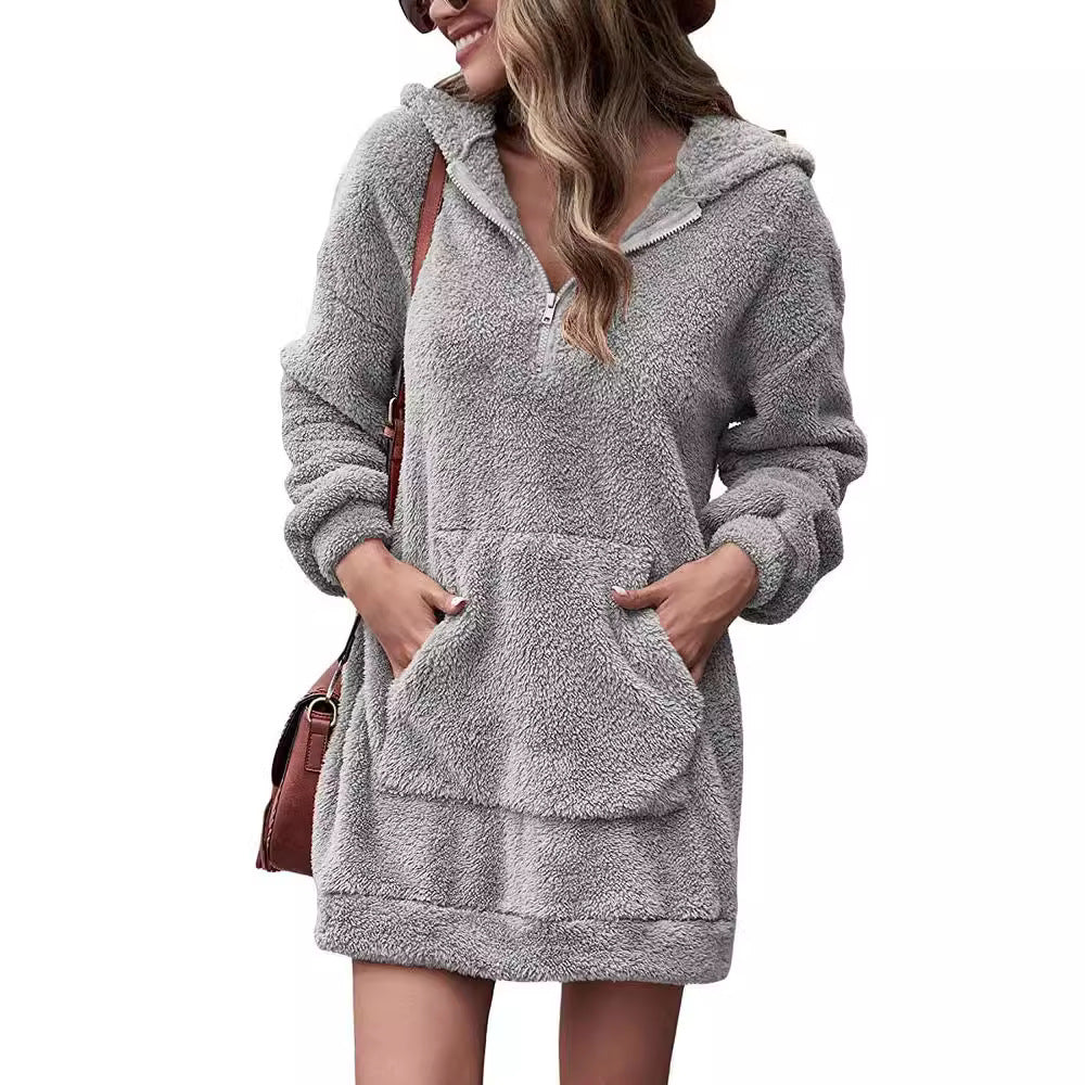 Damen Kapuzenkleid aus Kuschelfleece EB