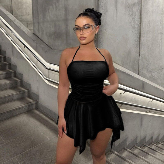 Damen Trendiges Mini-Kleid mit asymmetrischem Saum und Raffungen EB