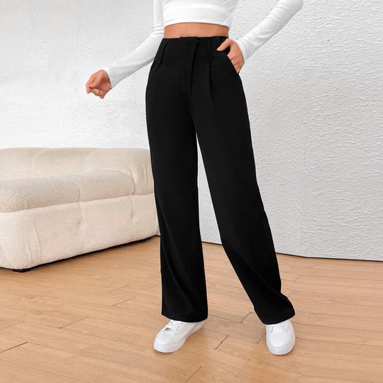 Damen Hochtaillierte weite Stoffhose EB