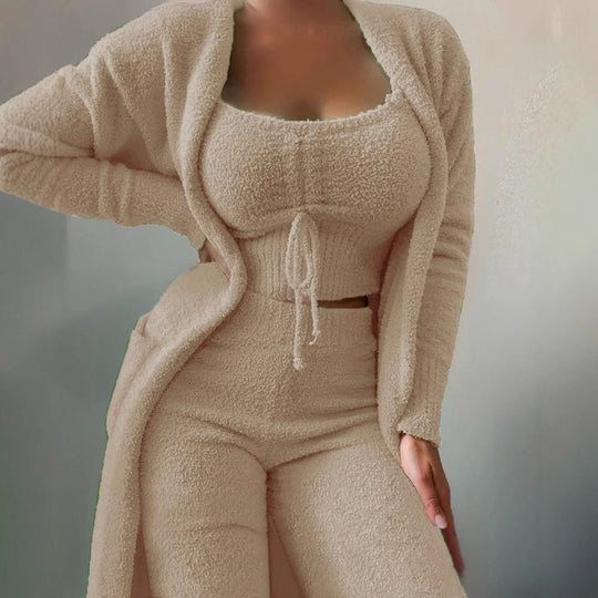 Damen warmer und bequemer Lounge-Anzug mit Oversized-Jacke und lockerem Top EB
