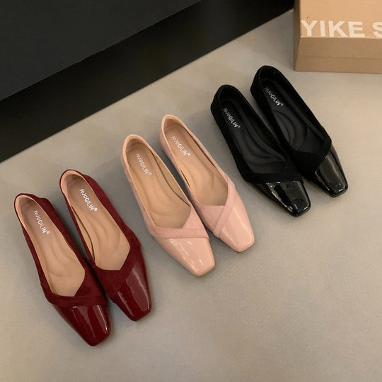 Damen elegante Ballerina-Pumps mit modischem Lederoberteil und komfortablem Fußbett EB