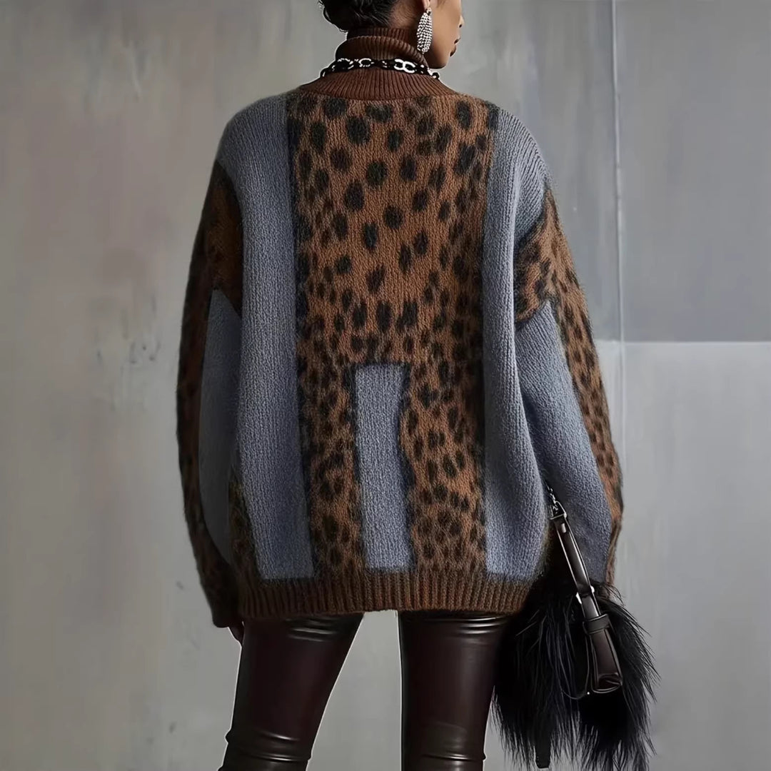 Damen nan kuscheliger Oversize-Pullover mit Rollkragen und Fellstruktur-Optik EB
