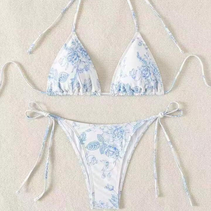 Damen Triangel-Bikini-Set mit zarten Blumenmotiven EB