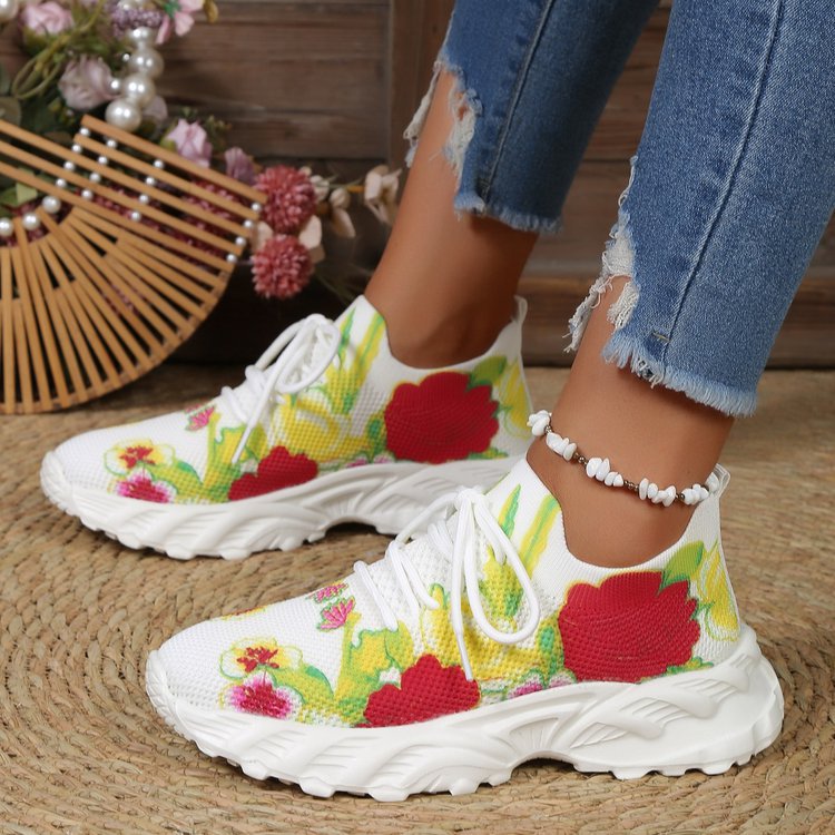 Damen modische Sneakers mit floralem Design und atmungsaktiver Textiloberfläche EB