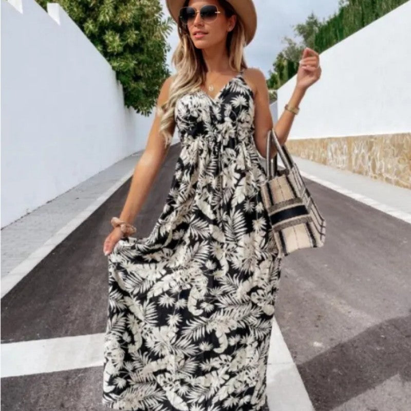 Damen Maxikleid mit floralem Wickel-Design und verstellbarem Bund EB