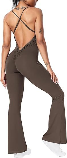DamenSportlicher Jumpsuit mit schickem U-Ausschnitt und flared Beinen EB