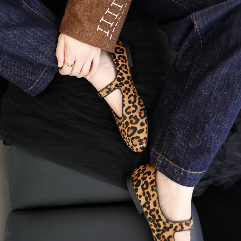 Damen Ballerinas mit elegantem Leopardenmuster und verstellbarem Riemen EB