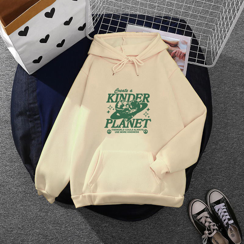 Unisex nan oversized Kapuzenpullover mit Statement-Print "Kinder Planet", Kängurutasche und weichem Futter EB