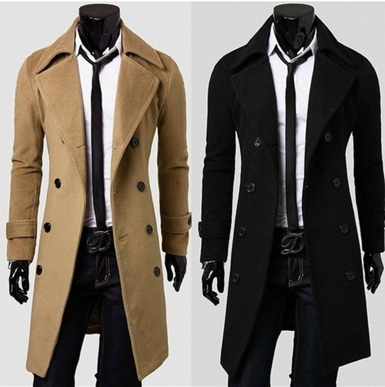 Herren nan taillierter zweireihiger Trenchcoat aus Wollmix mit klassischem Revers und Rückenschlitz EB