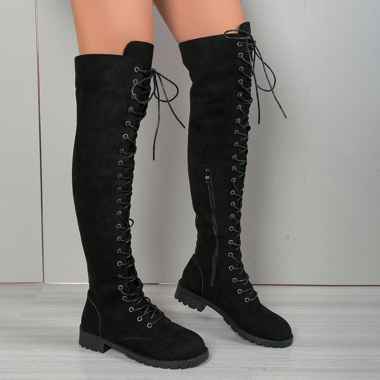Damen  Overknee-Schnürstiefel mit seitlichem Reißverschluss, dekorativer Schnürung und profiliertem Gummisohle EB