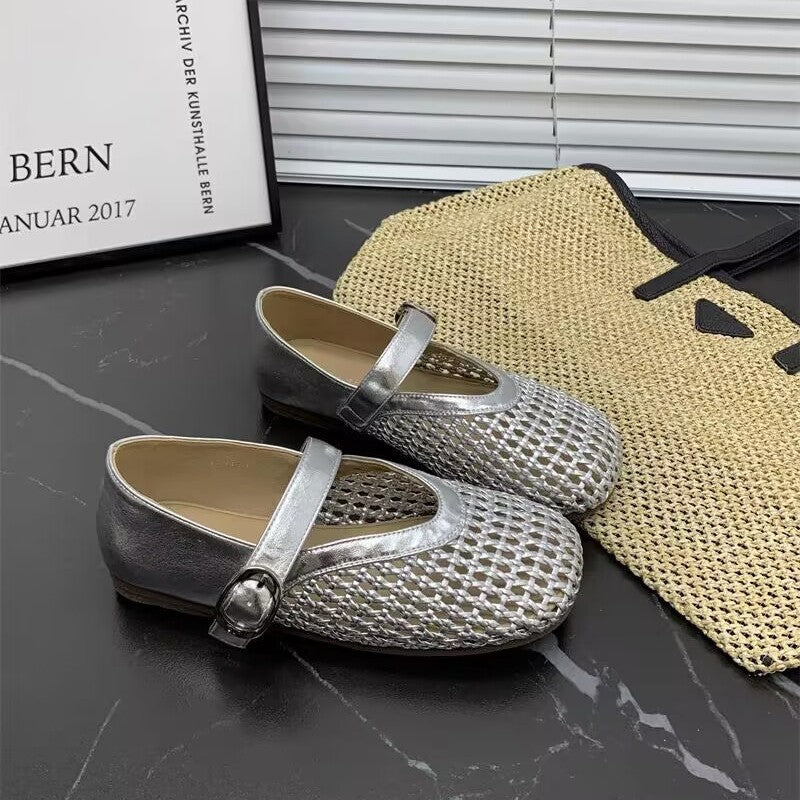 Damen Glamouröse Ballerinas mit dekorativen Riemen und geschmeidigem Obermaterial EB
