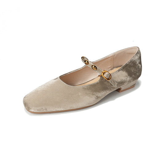 Damen Ballerinas mit edler Schnallenverzierung und luxuriösem Samtoberteil EB