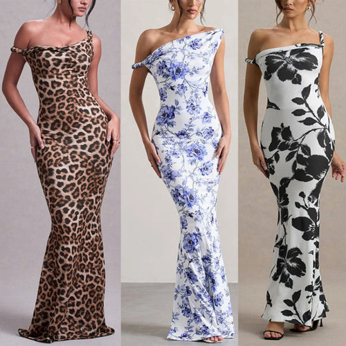 Damen Langarm Maxikleid im eleganten Leopardenmuster EB