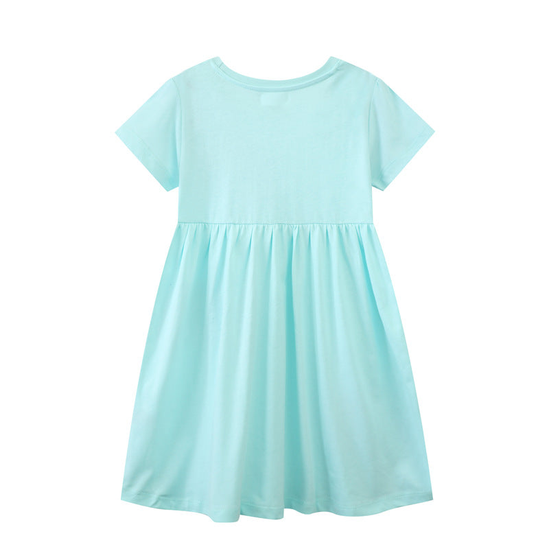 Mädchen Kurzarm-T-Shirt Kleid mit buntem Glitzer-Regenbogen Design EB