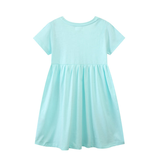 Mädchen Kurzarm-T-Shirt Kleid mit buntem Glitzer-Regenbogen Design EB