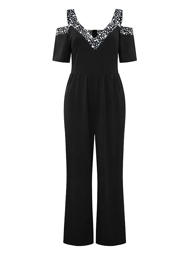 Eleganter Damen Jumpsuit mit Schulterfreiem Schnitt & Glitzerndem Dekolleté für Party & Events | EB