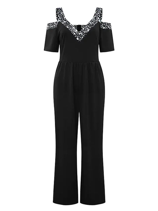 Eleganter Damen Jumpsuit mit Schulterfreiem Schnitt & Glitzerndem Dekolleté für Party & Events | EB