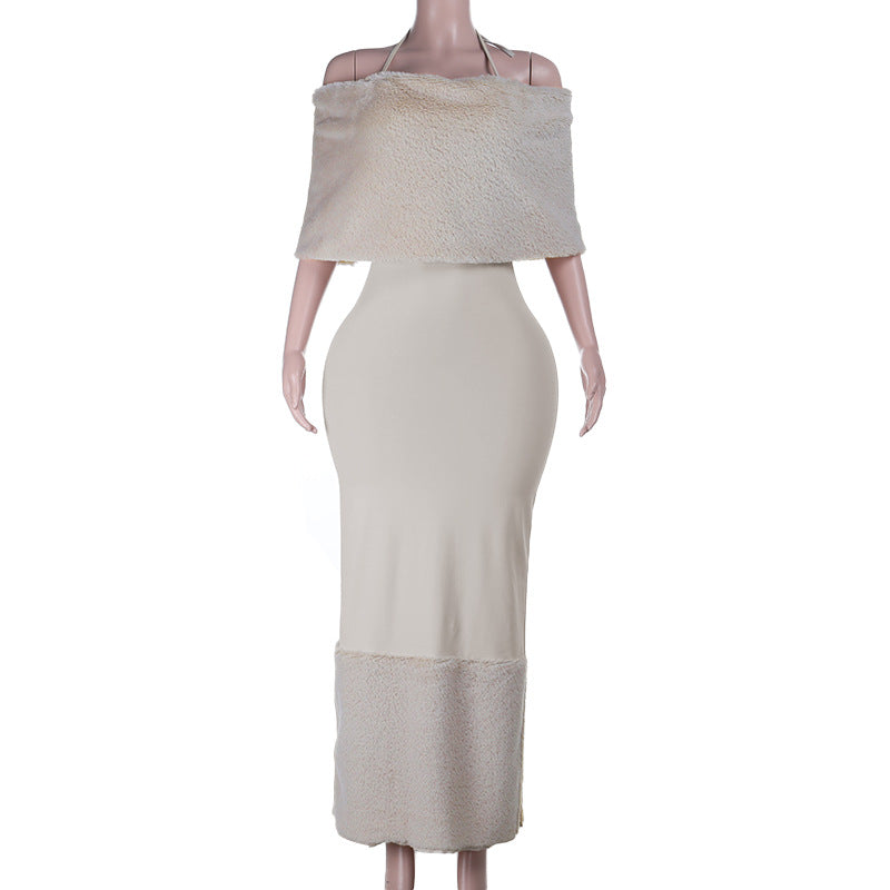 Damen elegantes Maxikleid mit trägerlosem Design und fließendem Stoff EB