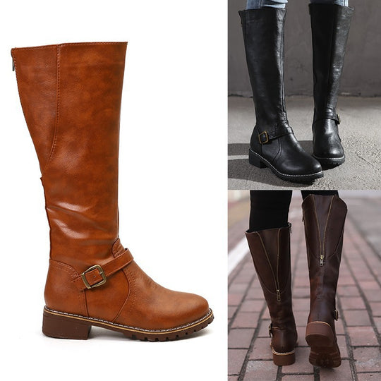 Damen Modische Stiefel mit eleganter Schnalle und robustem Profil EB