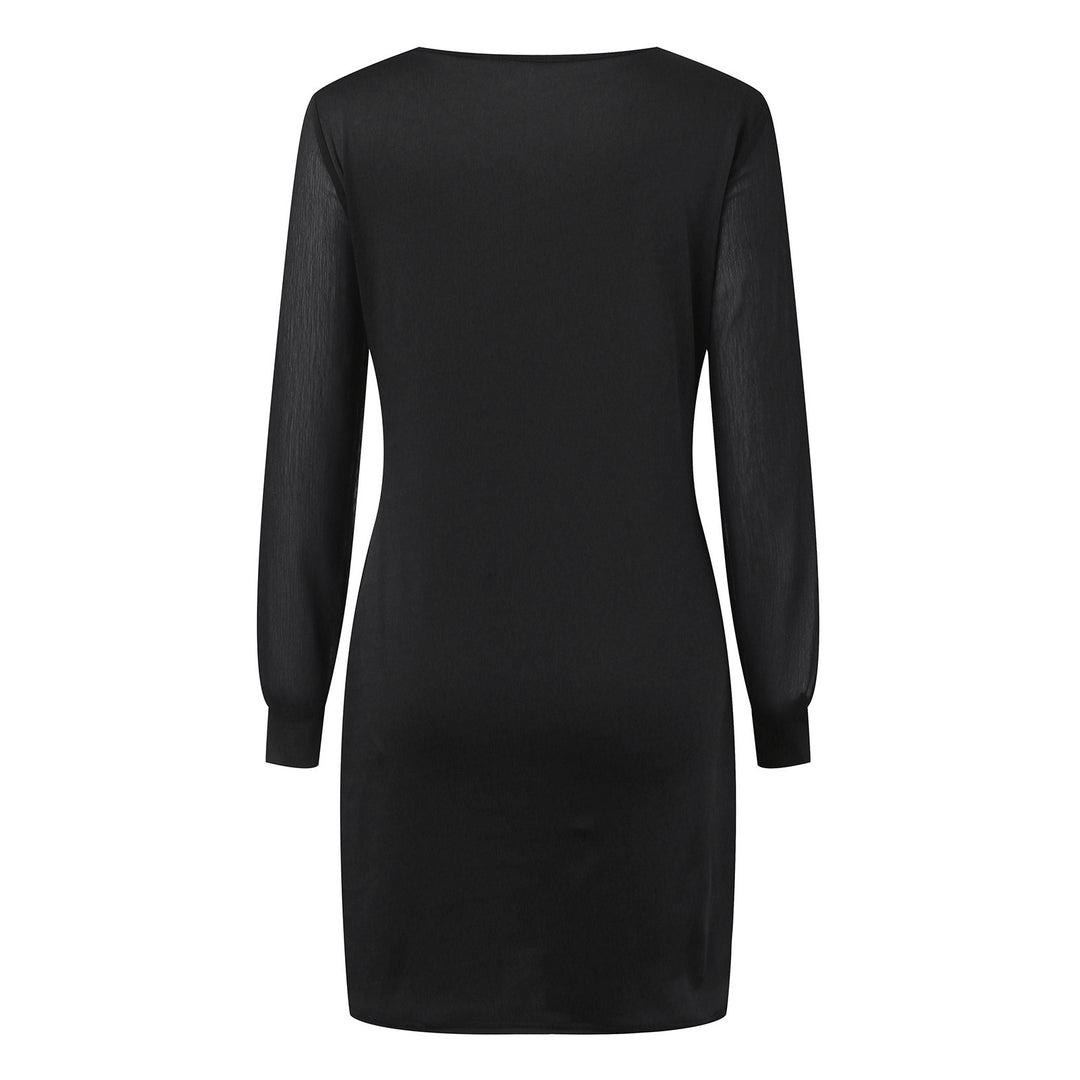 Damen nan elegantes Etuikleid mit transparenten Chiffon-Ärmeln, Rundhalsausschnitt und taillierter Silhouette EB