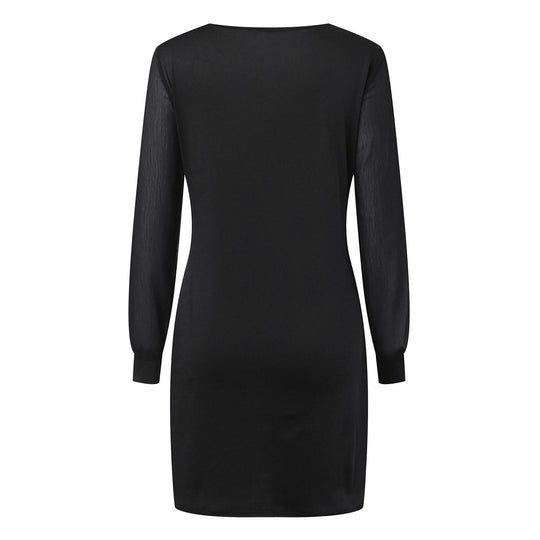 Damen nan elegantes Etuikleid mit transparenten Chiffon-Ärmeln, Rundhalsausschnitt und taillierter Silhouette EB