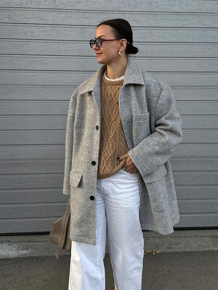 Damen Wollmantel mit klassischem Schnitt und praktischen Taschen EB
