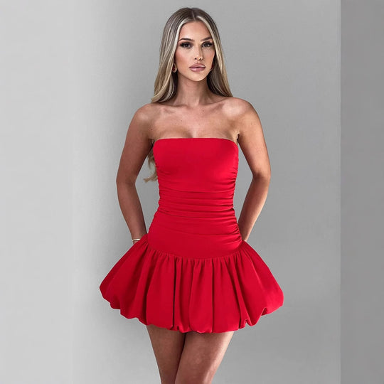 Damen Figurumspielendes Minikleid mit Raffung und voluminösem Rock EB