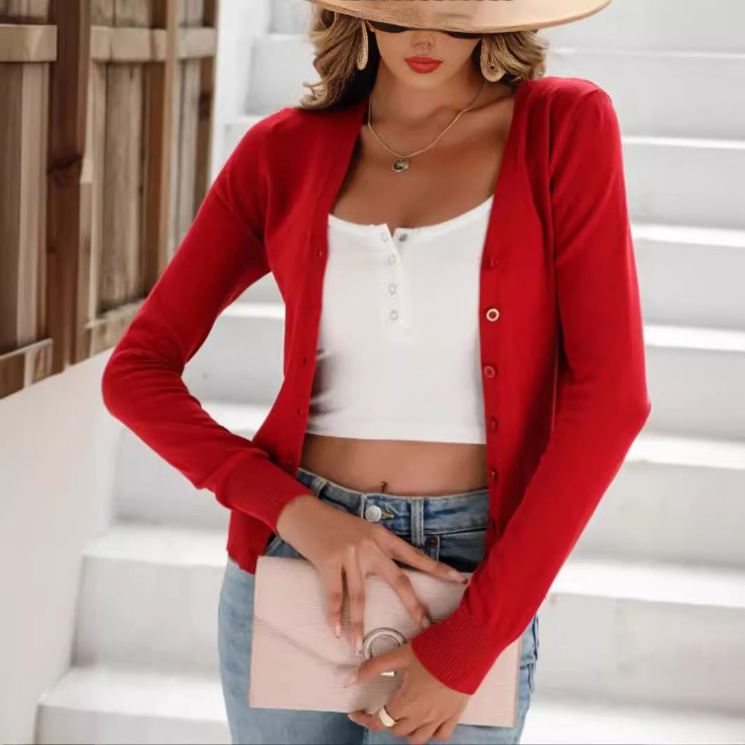 Damen lässiger Langarm-Cardigan mit Knopfverschluss EB