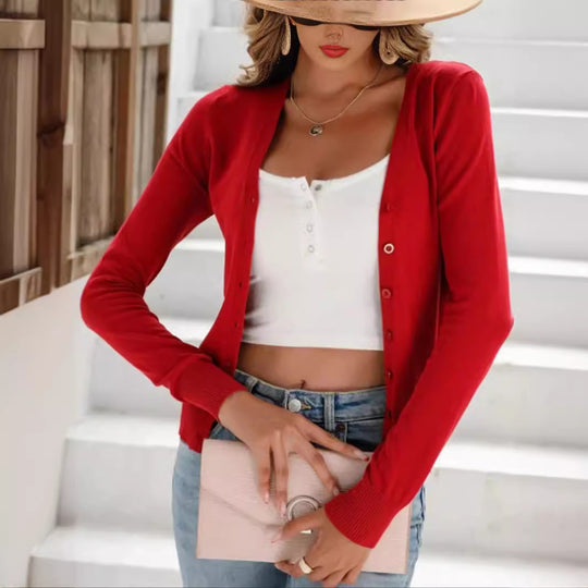 Damen lässiger Langarm-Cardigan mit Knopfverschluss EB