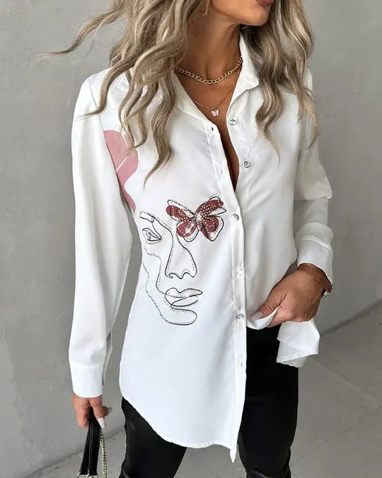 Damen Kunstvolle Bluse mit einzigartigem Grafikdruck EB