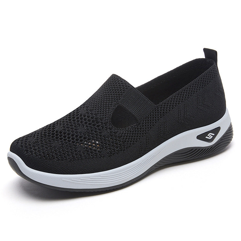 Damen nan leichter gestrickter Slipper-Sneaker mit elastischem Mittelriemen und ergonomischer Memory-Komfortsohle EB