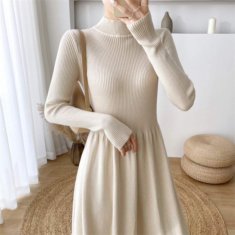 Damen Maxi-Kleid mit langem Arm und elastischem Saum EB