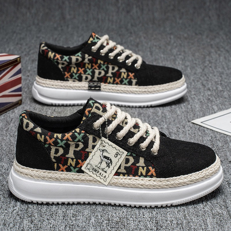 Damen Plateau-Espadrille-Sneaker mit geflochtenem Jute-Detail und monogramm-Canvas EB