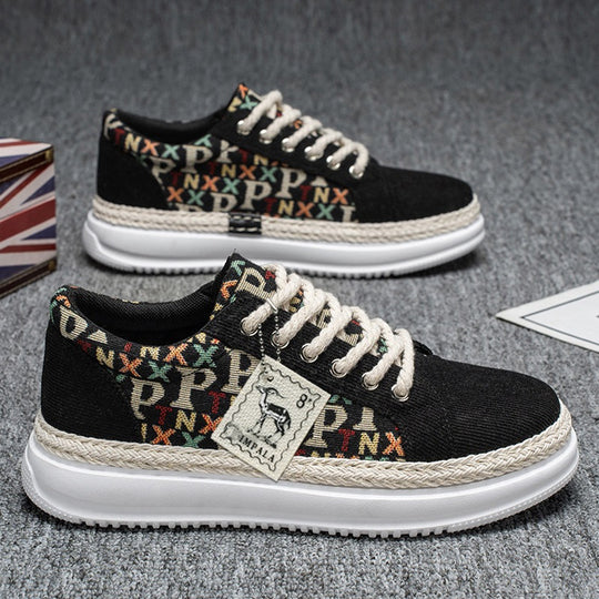 Damen Plateau-Espadrille-Sneaker mit geflochtenem Jute-Detail und monogramm-Canvas EB