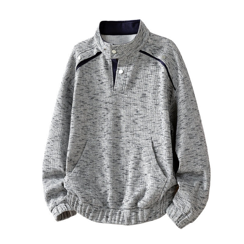 Herren strukturiertes Oversize-Sweatshirt mit Stehkragen, Druckknopfblende und Kängurutasche EB