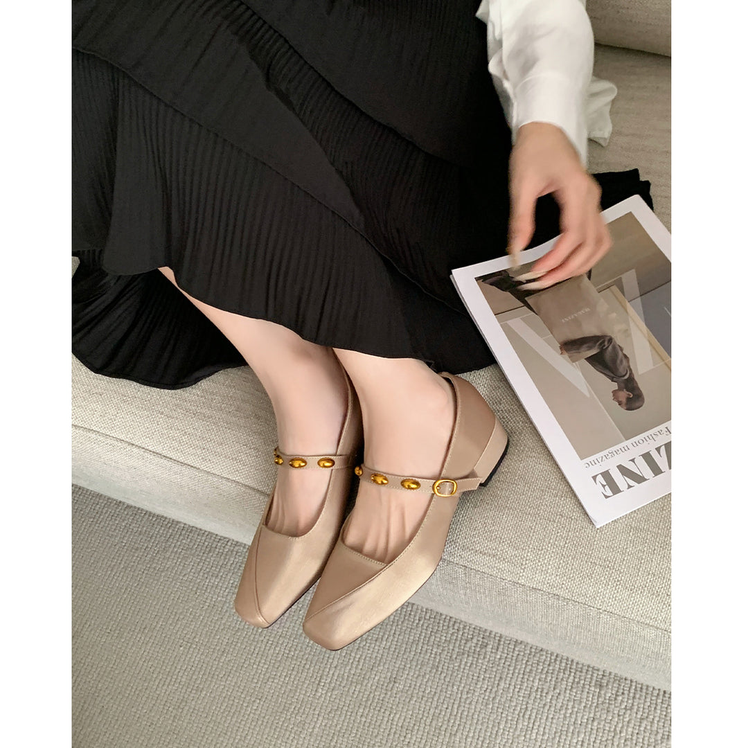 Damen Ballerinas mit elastischem Riemen und dekorativer Schnallenverzierung EB