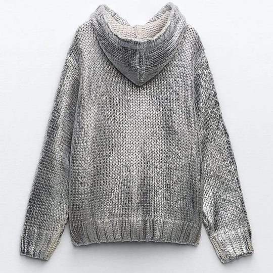 Damen Glitzernder Strickpullover mit Kapuze und praktischer Kängurutasche EB