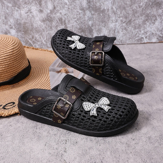 Damen Komfortable und modische Clogs mit dekorativem Schleifen-Detail EB
