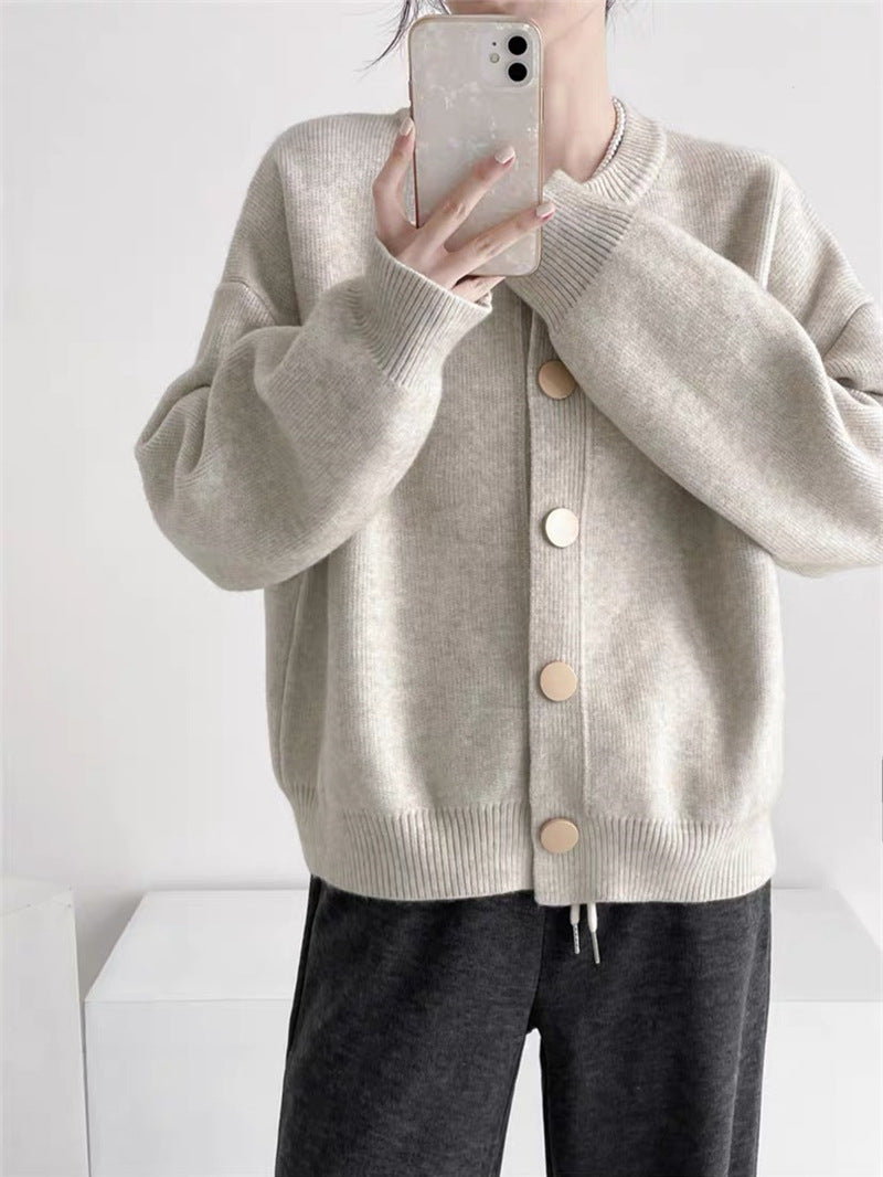 Damen Gemütlicher Strickcardigan mit Knopfdetail EB