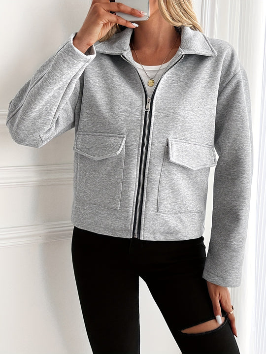Damen lässige Zip-Jacke mit praktischen Taschen EB