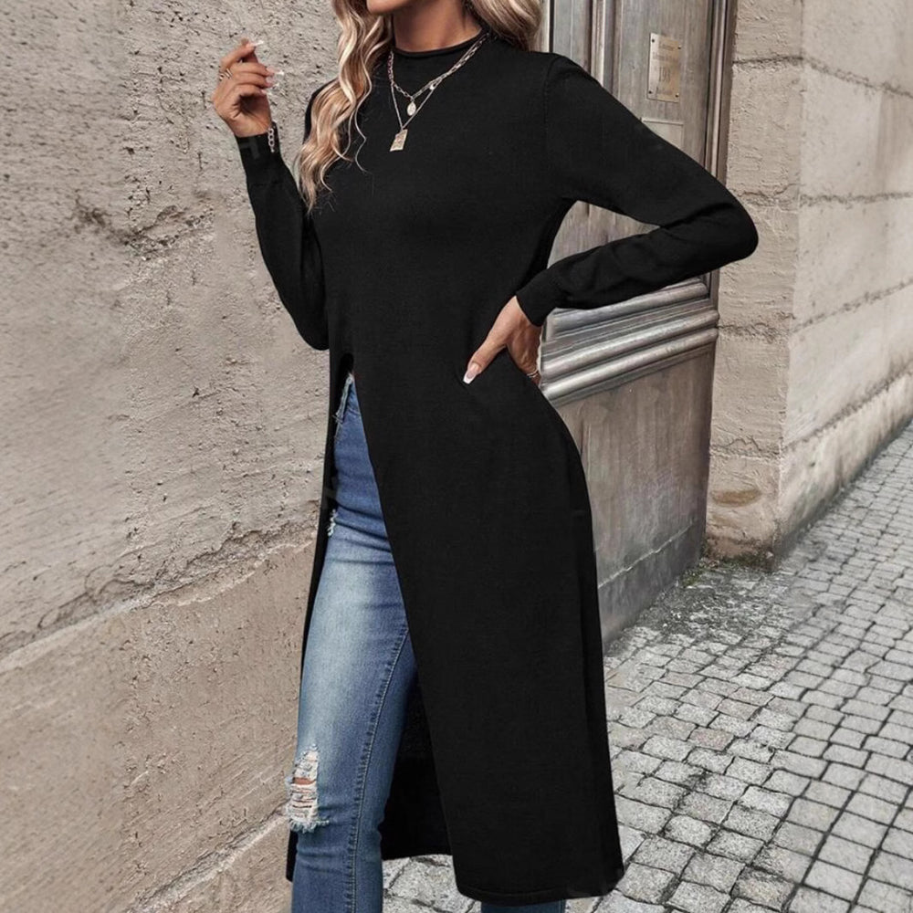 Damen elegantes Strickkleid mit seitlichen Schlitzen EB
