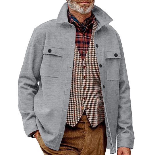 Herren Fleece-Hemdjacke mit zwei Brusttaschen und modischem Stehkragen EB