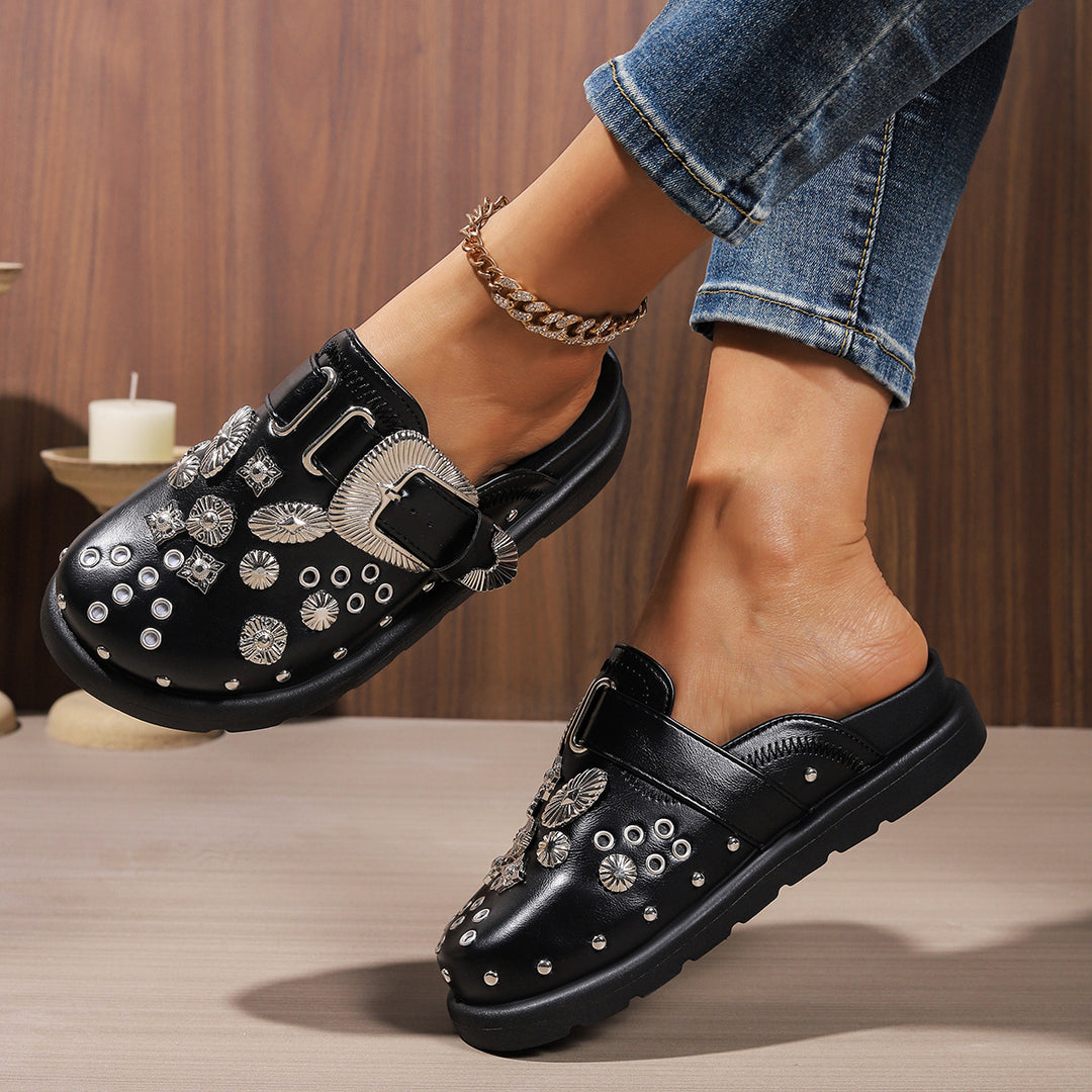 Damen Clogs mit funkelnden Zierteilen und modischem Schnallen-Design EB