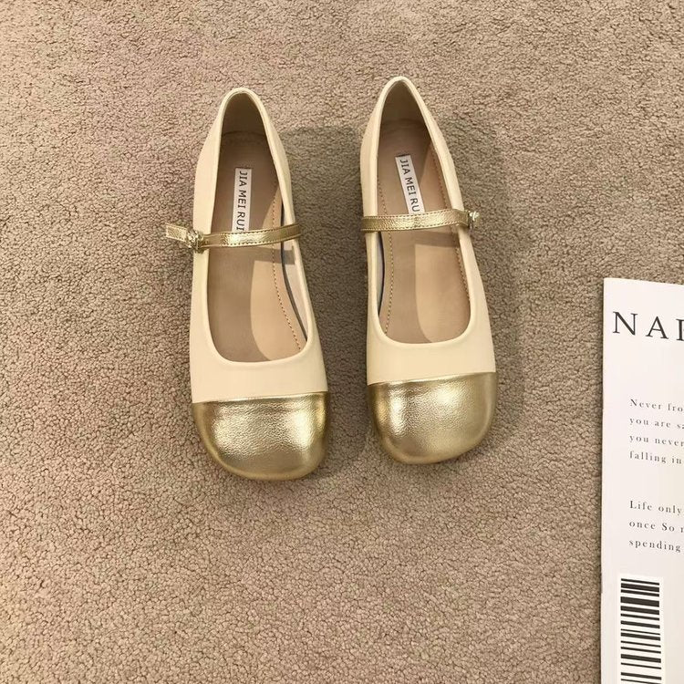 Damen Ballerinas mit elegantem Riemen und glänzender Zehenkappe EB