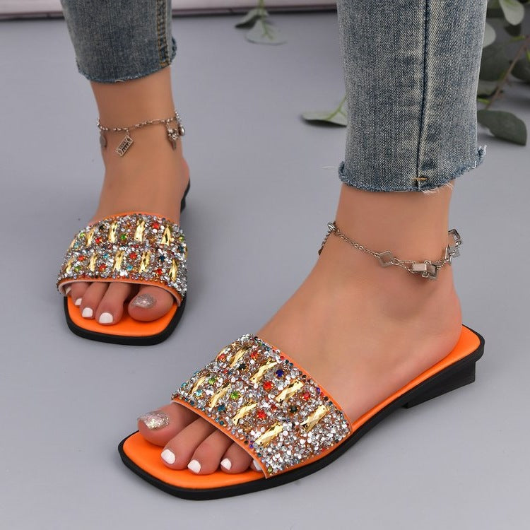 Damen Glamouröse Slides mit funkelnden Akzenten EB