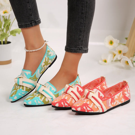 Damen Ballerinas mit elegantem, floralem Muster und modischer Knotenapplikation EB