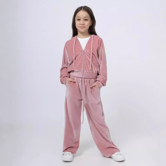 Damen Sportliches Velours-Set mit Kapuze und elastischem Bund EB