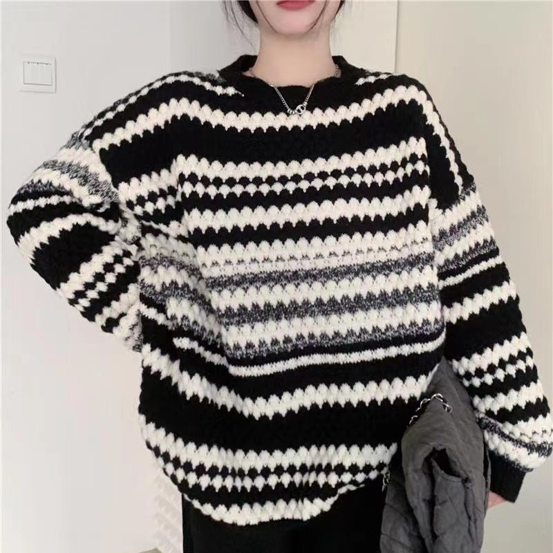 Damen gemusterter Strickpullover mit strukturiertem Gewebe und lässigem Schnitt EB