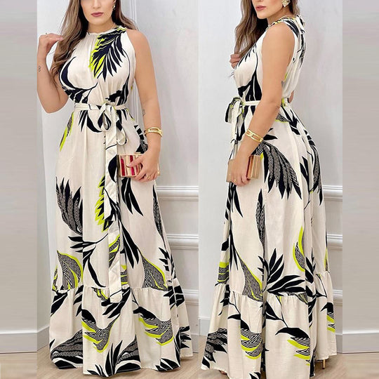 Damen Langärmliges Maxikleid mit floralem Muster und tailliertem Schnitt EB